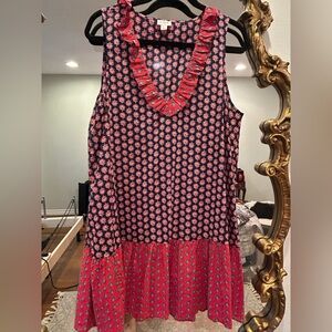 Jcrew Sz Large Floral Sleeveless Dress with Red and Blue Pattern